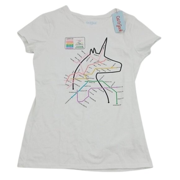 Cat & Jack Girls Size M Unicorn Graphic T Shirt White Short Sleeve Casual Tee - Picture 1 of 6